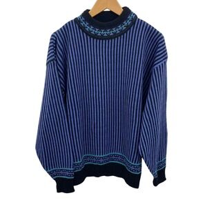 Snuggler Ski Wear Sweater Womens Large Purple Black Stripe Wool Acrylic Vintage